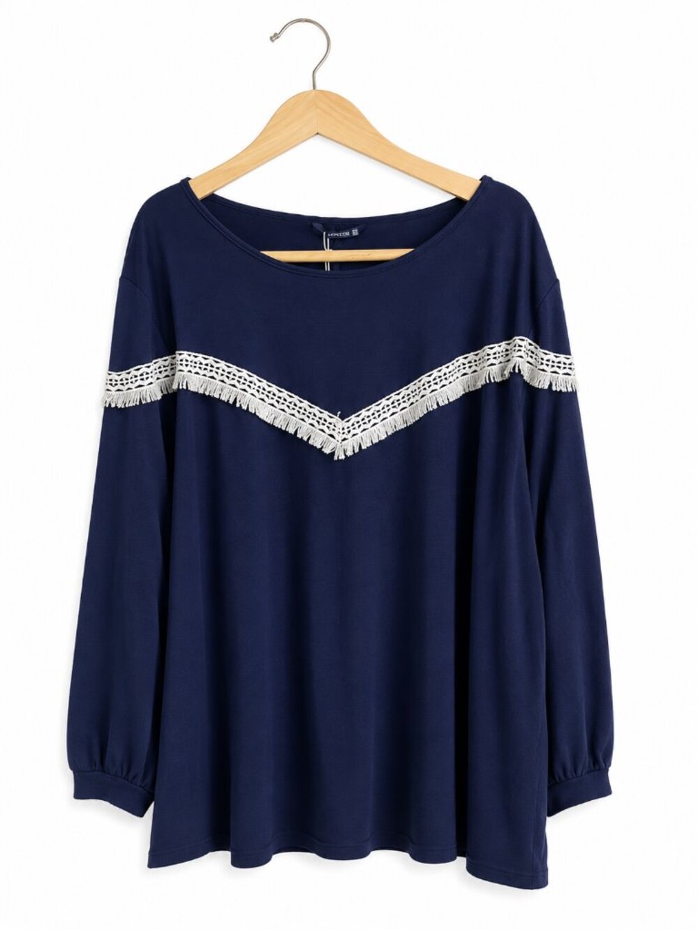 Bloomchic Womens Top Sz 30 Navy Blue White Lace Chevron Long Sleeve Shirt NEW